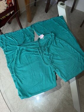 Urban Outfitters Teal Ribbed Drawstring Wide-Leg Pants